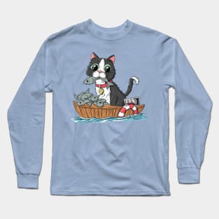 Cute Funny Cat Eat Fish Fishing Gift Long Sleeve T-Shirt